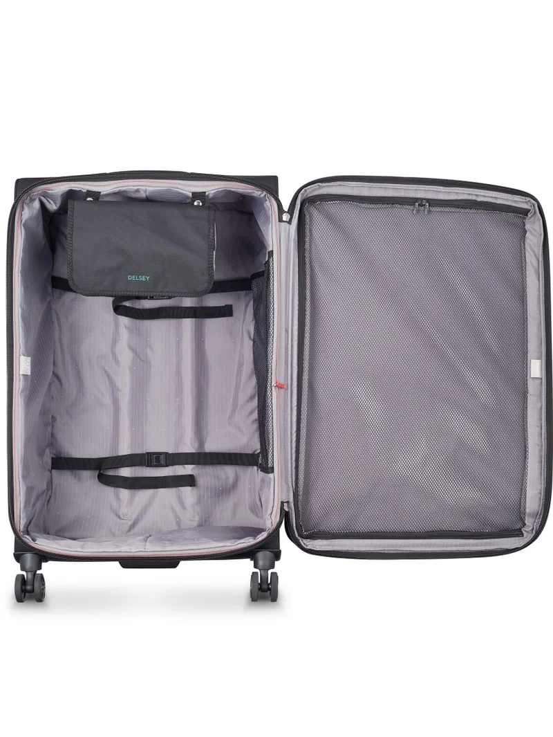 DELSEY Paris 83 Helium DLX 83 Cm Softcase 4 Double Wheeled Expandable Check-In Luggage Trolley Case - Black  | Best Price UAE